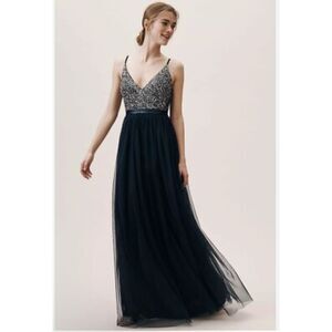 BHLDN NWOT Avery navy sequin covered bodice with frothy tulle skirt dress 4